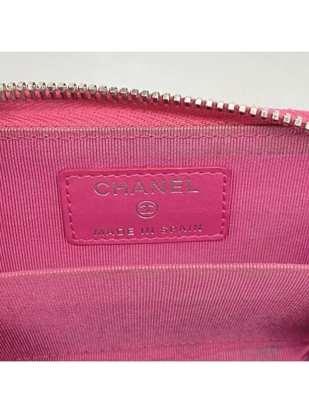 Chanel Coin Case Quilted Caviar Leather Pink Silver